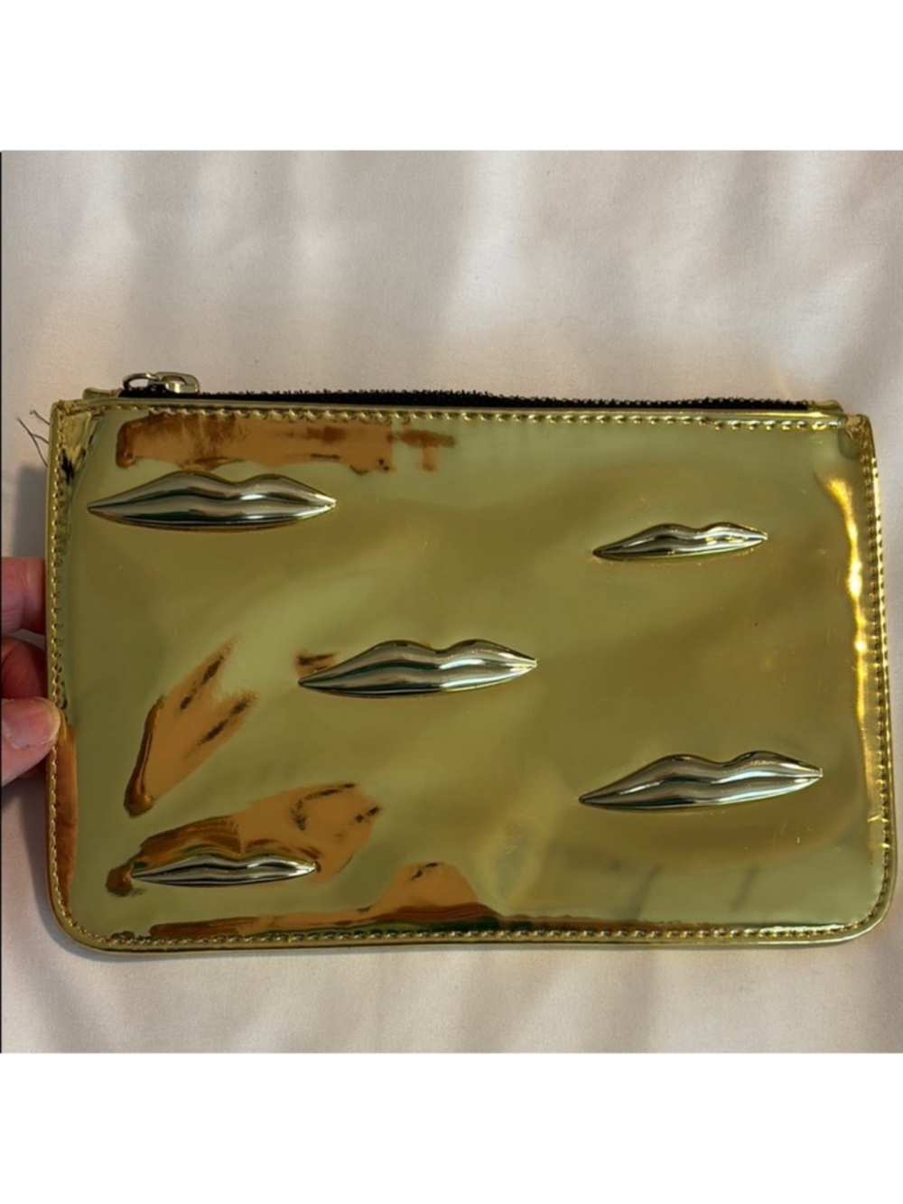 NARS Man Ray for NARS shiny gold Make up bag cosmetic bag lip embossed top zip